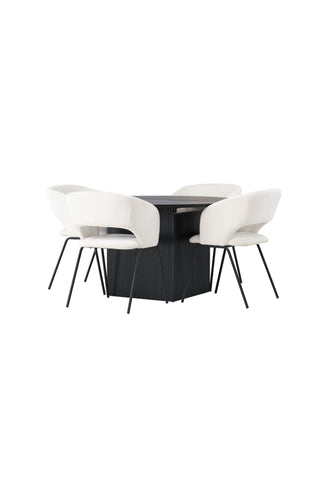 Venture Home Matilda Matbord φ130 - Svart / Svart MDF med faner +Day Dining Chair - Mattsvart / Vit Linne _4
