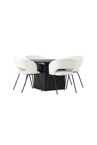 Venture Home Matilda Matbord φ130 - Svart / Svart MDF med faner +Day Dining Chair - Mattsvart / Vit Linne _4