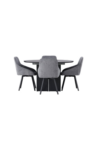 Venture Home Matilda Matbord φ130 - Svart / Svart MDF med faner +Rosie Matstol - Svart / Mörkgrå Tyg _4