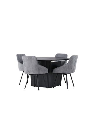 Venture Home Matilda Matbord φ130 - Svart / Svart MDF med faner +Rosie Matstol - Svart / Mörkgrå Tyg _4