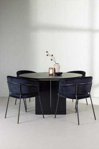 Venture Home Matilda Matbord φ130 - Svart / Svart MDF med faner +Selma Matstol - Svart / Svart sammet _4