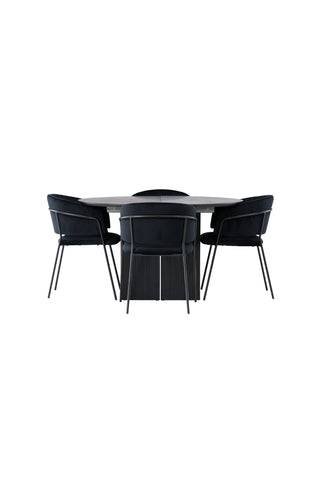 Venture Home Matilda Matbord φ130 - Svart / Svart MDF med faner +Selma Matstol - Svart / Svart sammet _4