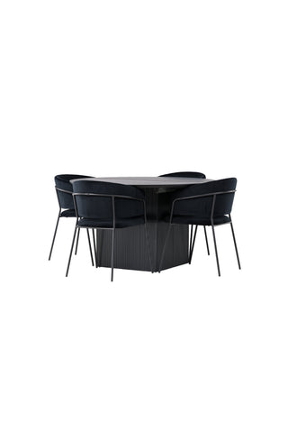 Venture Home Matilda Matbord φ130 - Svart / Svart MDF med faner +Selma Matstol - Svart / Svart sammet _4