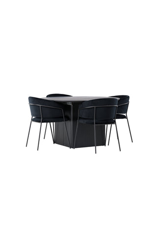Venture Home Matilda Matbord φ130 - Svart / Svart MDF med faner +Selma Matstol - Svart / Svart sammet _4