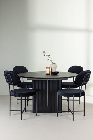 Venture Home Matilda Matbord φ130 - Svart / Svart MDF med faner +Stella Matstol - Svart / Svart sammet _4
