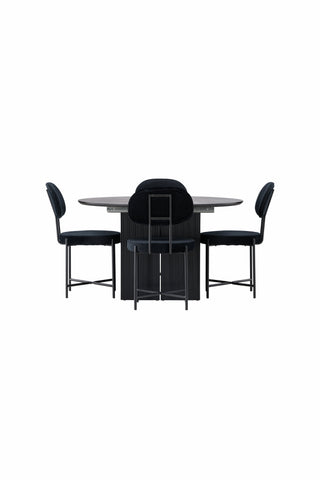 Venture Home Matilda Matbord φ130 - Svart / Svart MDF med faner +Stella Matstol - Svart / Svart sammet _4