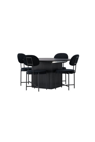 Venture Home Matilda Matbord φ130 - Svart / Svart MDF med faner +Stella Matstol - Svart / Svart sammet _4