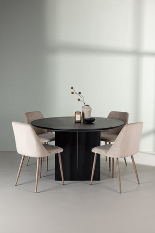 Venture Home Matilda Matbord φ130 - Svart / Svart MDF med faner +Nattmatstol - Mörk valnöt / Mocca / Brunt tyg _4