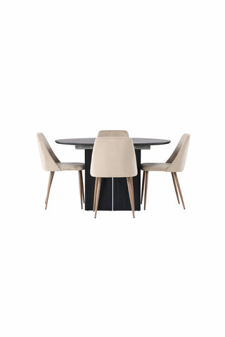 Venture Home Matilda Matbord φ130 - Svart / Svart MDF med faner +Nattmatstol - Mörk valnöt / Mocca / Brunt tyg _4