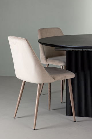 Venture Home Matilda Matbord φ130 - Svart / Svart MDF med faner +Nattmatstol - Mörk valnöt / Mocca / Brunt tyg _4
