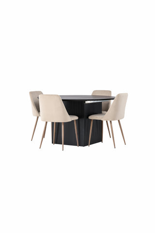 Venture Home Matilda Matbord φ130 - Svart / Svart MDF med faner +Nattmatstol - Mörk valnöt / Mocca / Brunt tyg _4