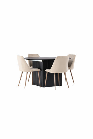 Venture Home Matilda Matbord φ130 - Svart / Svart MDF med faner +Nattmatstol - Mörk valnöt / Mocca / Brunt tyg _4