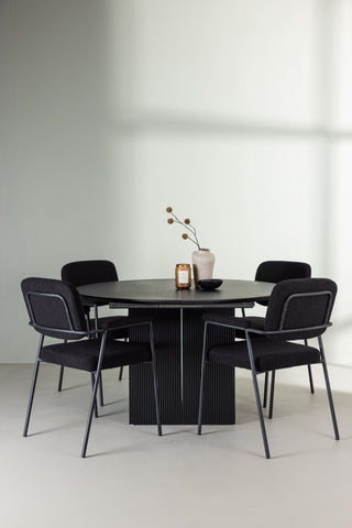 Venture Home Matilda Matbord φ130 - Svart / Svart MDF med faner +Yesterday Dining Chair - Svart / Svart Boucle _4