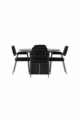 Venture Home Matilda Matbord φ130 - Svart / Svart MDF med faner +Yesterday Dining Chair - Svart / Svart Boucle _4
