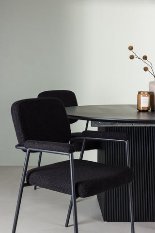 Venture Home Matilda Matbord φ130 - Svart / Svart MDF med faner +Yesterday Dining Chair - Svart / Svart Boucle _4
