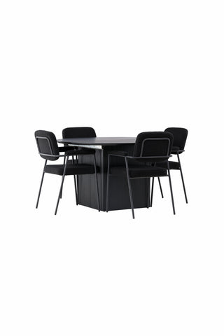Venture Home Matilda Matbord φ130 - Svart / Svart MDF med faner +Yesterday Dining Chair - Svart / Svart Boucle _4