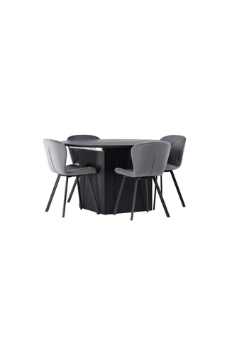 Venture Home Matilda Matbord φ130 - Svart / Svart MDF med faner +Lilja Matstol - Svart / Mörkgrå Tyg _4