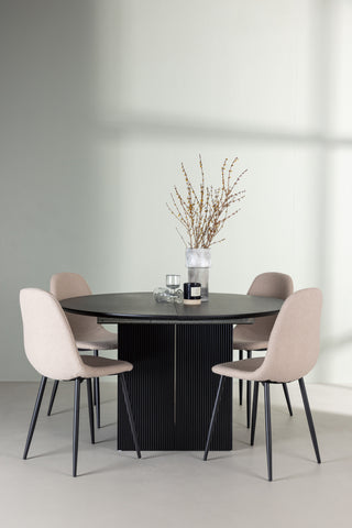 Venture Home Matilda Matbord φ130 - Svart / Svart MDF med faner +Polar Matstol - Svart / Beige Boucle _4