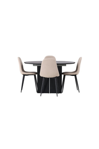 Venture Home Matilda Matbord φ130 - Svart / Svart MDF med faner +Polar Matstol - Svart / Beige Boucle _4