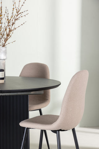 Venture Home Matilda Matbord φ130 - Svart / Svart MDF med faner +Polar Matstol - Svart / Beige Boucle _4