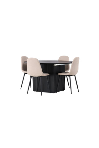 Venture Home Matilda Matbord φ130 - Svart / Svart MDF med faner +Polar Matstol - Svart / Beige Boucle _4
