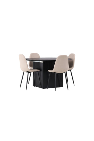 Venture Home Matilda Matbord φ130 - Svart / Svart MDF med faner +Polar Matstol - Svart / Beige Boucle _4