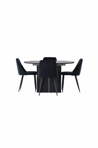 Venture Home Matilda Matbord φ130 - Svart / Svart MDF med faner + Nattmatstol - Svart / Svart sammet _4