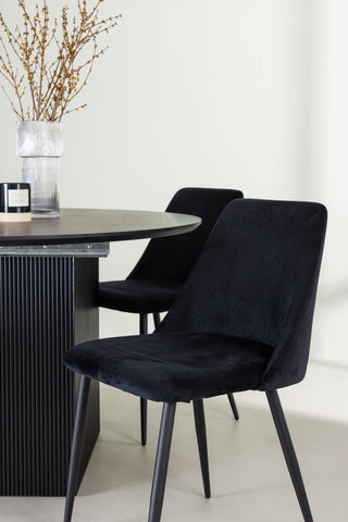 Venture Home Matilda Matbord φ130 - Svart / Svart MDF med faner + Nattmatstol - Svart / Svart sammet _4