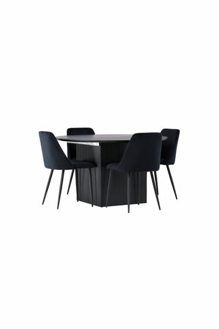 Venture Home Matilda Matbord φ130 - Svart / Svart MDF med faner + Nattmatstol - Svart / Svart sammet _4