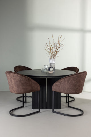 Venture Home Matilda Matbord φ130 - Svart / Svart MDF med faner + Kvällsmatsalsstol - Mattbrunt / Brunt Tyg _4