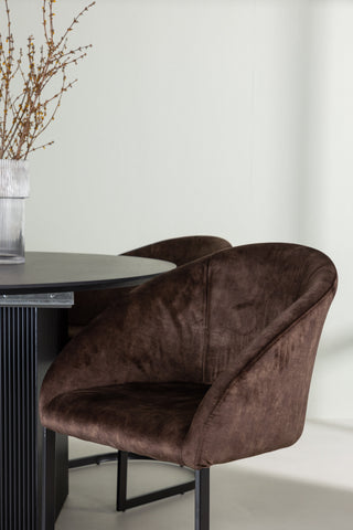 Venture Home Matilda Matbord φ130 - Svart / Svart MDF med faner + Kvällsmatsalsstol - Mattbrunt / Brunt Tyg _4