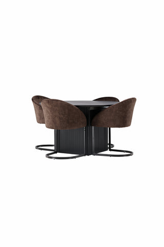 Venture Home Matilda Matbord φ130 - Svart / Svart MDF med faner + Kvällsmatsalsstol - Mattbrunt / Brunt Tyg _4