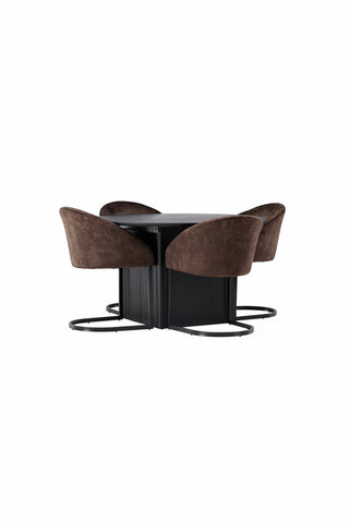 Venture Home Matilda Matbord φ130 - Svart / Svart MDF med faner + Kvällsmatsalsstol - Mattbrunt / Brunt Tyg _4