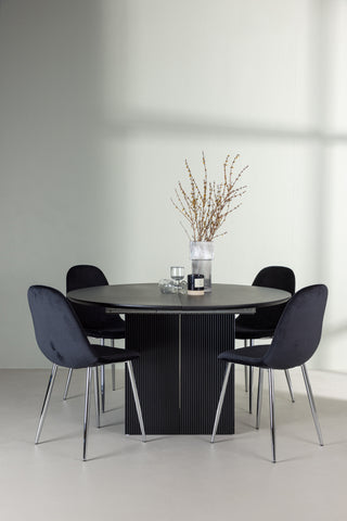 Venture Home Matilda Matbord φ130 - Svart / Svart MDF med faner + Polar Matstol - Svart sammet / Krom _4