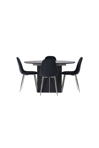Venture Home Matilda Matbord φ130 - Svart / Svart MDF med faner + Polar Matstol - Svart sammet / Krom _4