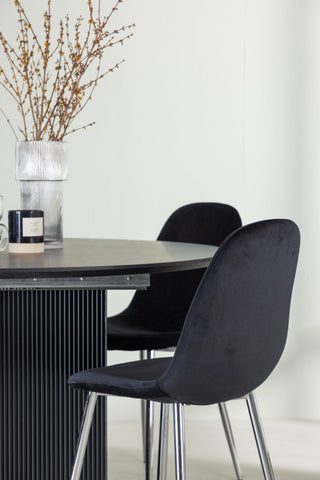 Venture Home Matilda Matbord φ130 - Svart / Svart MDF med faner + Polar Matstol - Svart sammet / Krom _4