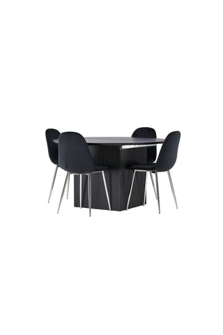 Venture Home Matilda Matbord φ130 - Svart / Svart MDF med faner + Polar Matstol - Svart sammet / Krom _4