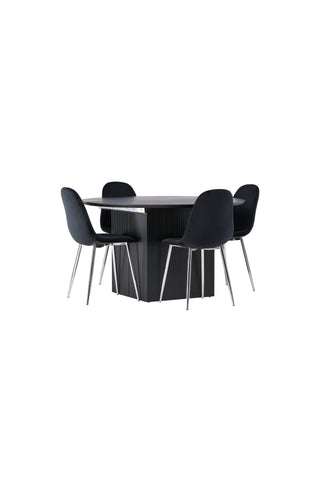 Venture Home Matilda Matbord φ130 - Svart / Svart MDF med faner + Polar Matstol - Svart sammet / Krom _4
