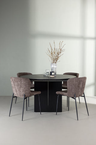 Venture Home Matilda Matbord φ130 - Svart / Svart MDF med faner + Modesto Matstol - Grå / Rökt Svart Boucle _4
