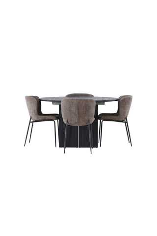 Venture Home Matilda Matbord φ130 - Svart / Svart MDF med faner + Modesto Matstol - Grå / Rökt Svart Boucle _4