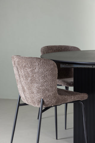 Venture Home Matilda Matbord φ130 - Svart / Svart MDF med faner + Modesto Matstol - Grå / Rökt Svart Boucle _4