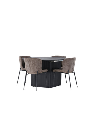 Venture Home Matilda Matbord φ130 - Svart / Svart MDF med faner + Modesto Matstol - Grå / Rökt Svart Boucle _4