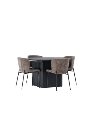 Venture Home Matilda Matbord φ130 - Svart / Svart MDF med faner + Modesto Matstol - Grå / Rökt Svart Boucle _4