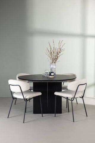 Venture Home Matilda Matbord φ130 - Svart / Svart MDF med faner +Chico Matstol - Svart / Vit Boucle _4