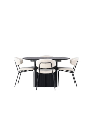 Venture Home Matilda Matbord φ130 - Svart / Svart MDF med faner +Chico Matstol - Svart / Vit Boucle _4