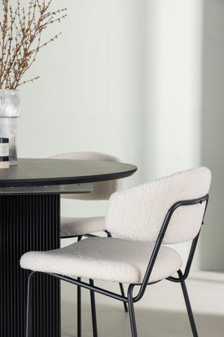Venture Home Matilda Matbord φ130 - Svart / Svart MDF med faner +Chico Matstol - Svart / Vit Boucle _4