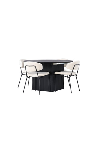 Venture Home Matilda Matbord φ130 - Svart / Svart MDF med faner +Chico Matstol - Svart / Vit Boucle _4
