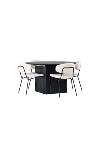 Venture Home Matilda Matbord φ130 - Svart / Svart MDF med faner +Chico Matstol - Svart / Vit Boucle _4