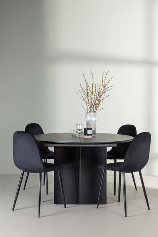 Venture Home Matilda Matbord φ130 - Svart / Svart MDF med faner +Polar Matstol - Svarta ben / Svart sammet _4