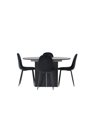 Venture Home Matilda Matbord φ130 - Svart / Svart MDF med faner +Polar Matstol - Svarta ben / Svart sammet _4